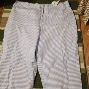 Blue and white pinstripe pants